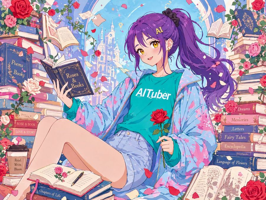 Anime Roses And Books End Card — GPT Image 2 image prompt example