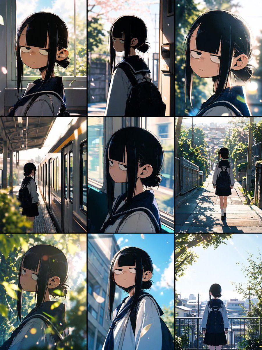 Anime School Commute Storyboard Grid — GPT Image 2 image prompt example