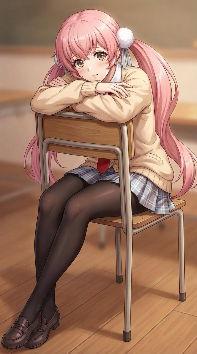 Anime Schoolgirl Hugging Chair — GPT Image 2 image prompt example