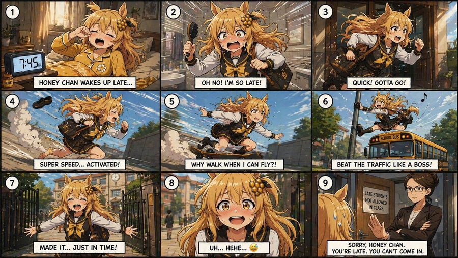 Anime Schoolgirl Late Morning Comic — GPT Image 2 image prompt example