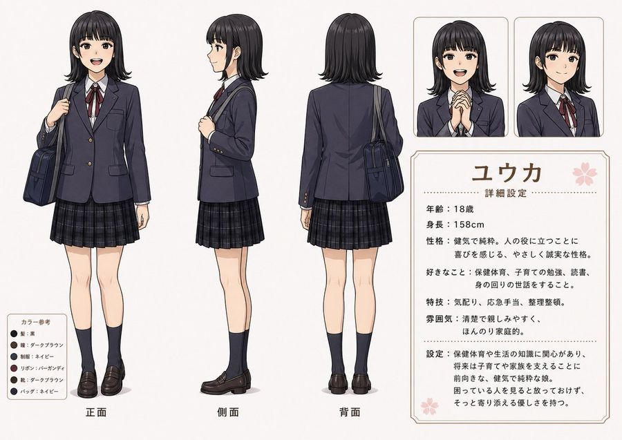 Anime Schoolgirl Reference Sheet — GPT Image 2 image prompt example
