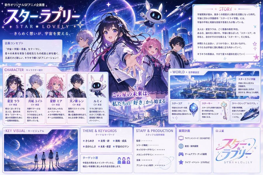 Anime Sci Fi School Proposal Board — GPT Image 2 image prompt example