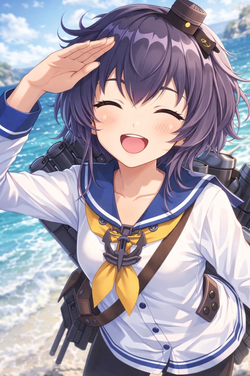 Anime Ship Girl Saluting On Beach — GPT Image 2 image prompt example