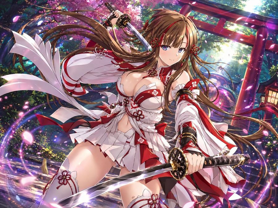 Anime Shrine Maiden Dual Katana — GPT Image 2 image prompt example