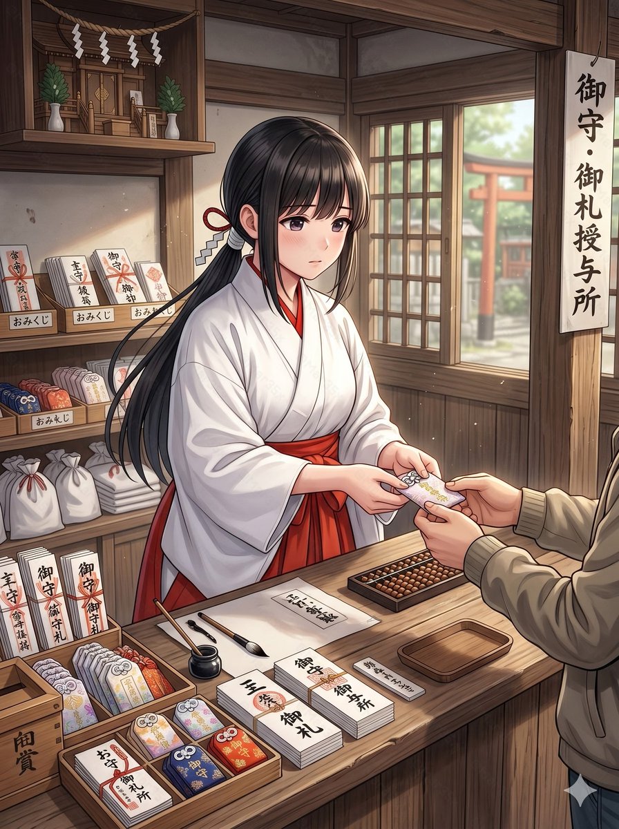 Anime Shrine Maiden Omamori Counter — GPT Image 2 image prompt example
