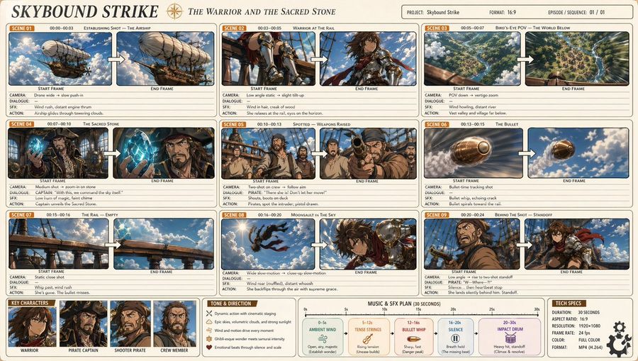 Anime Storyboard Grid — GPT Image 2 image prompt example