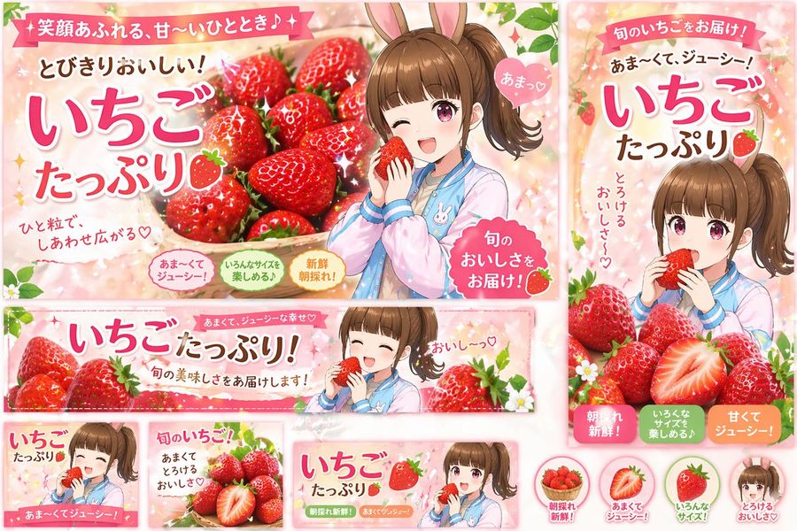Anime Strawberry Promo Banner Set — GPT Image 2 image prompt example