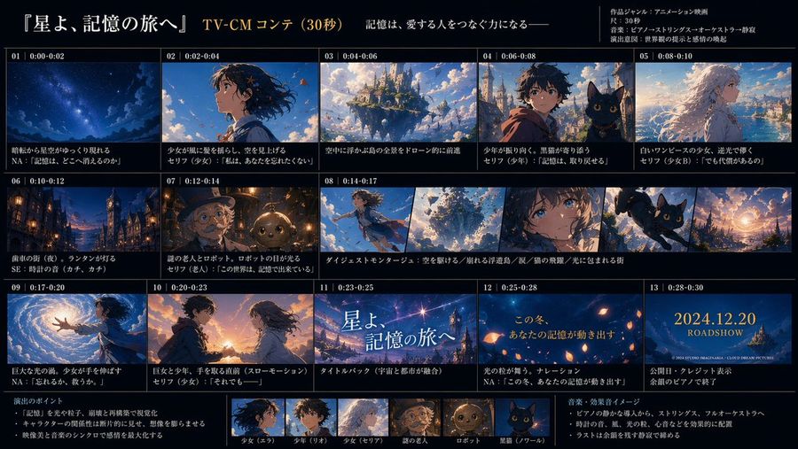 Anime Tv Commercial Storyboard — GPT Image 2 image prompt example