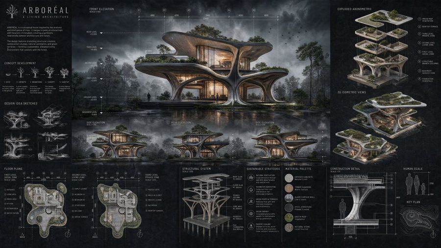 Arboreal Architecture Presentation Board — GPT Image 2 image prompt example