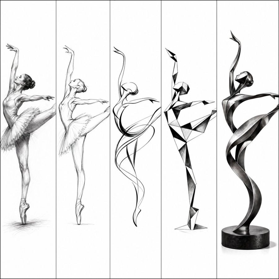 Artistic Progression Ballerina Sculpture — GPT Image 2 image prompt example
