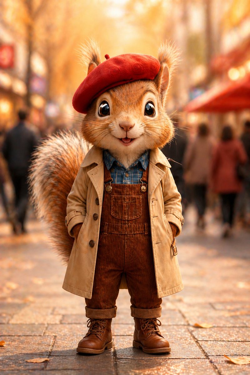 Autumn Squirrel Child Street Portrait — GPT Image 2 image prompt example