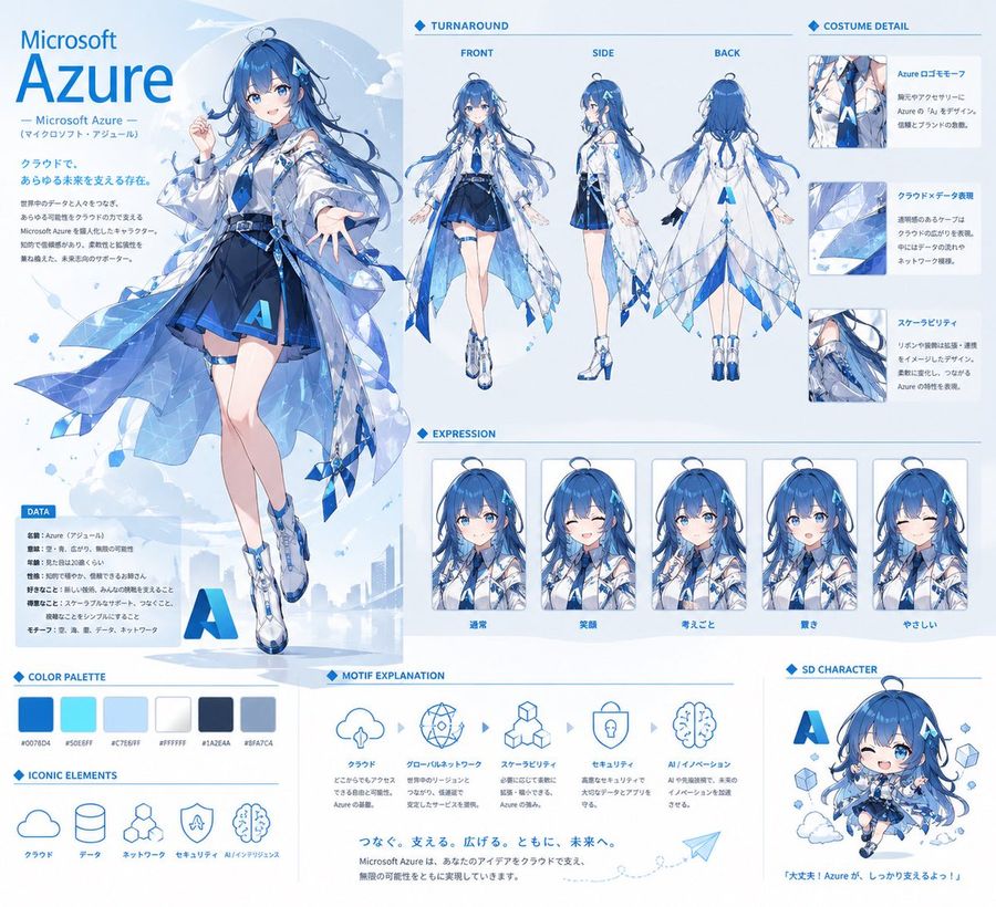 Azure Anime Mascot Reference Sheet — GPT Image 2 image prompt example