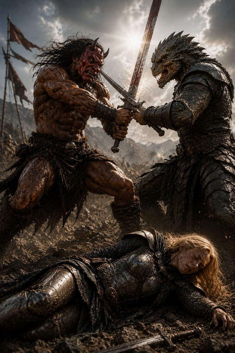 Barbarian Dragon Knight Battle — GPT Image 2 image prompt example
