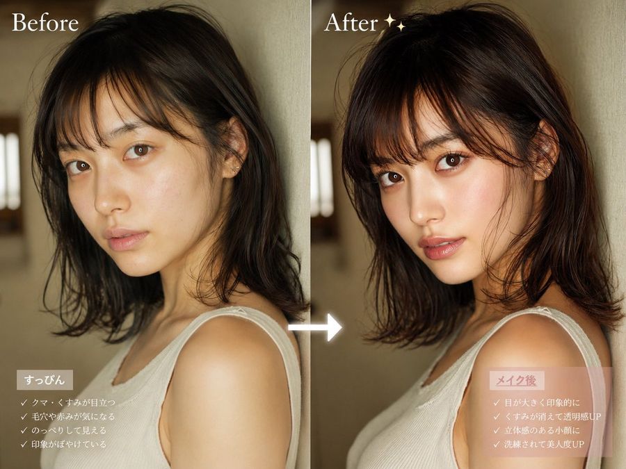 Before After Makeup Transformation — GPT Image 2 image prompt example