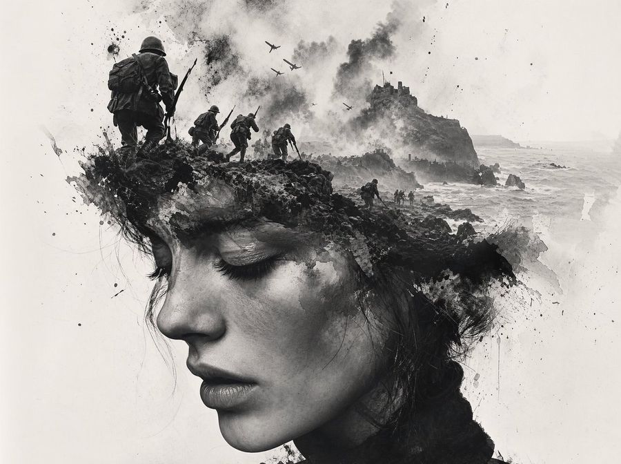 Black And White Wartime Ink Scene — GPT Image 2 image prompt example