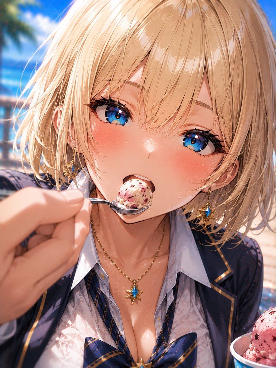 Blonde Beach Anime Girl — GPT Image 2 image prompt example