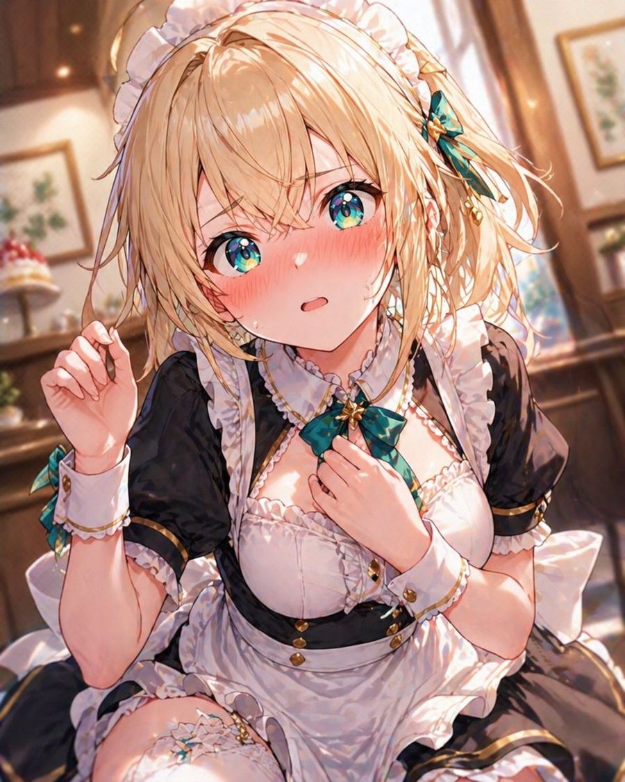 Blonde Maid In Warm Cafe — GPT Image 2 image prompt example
