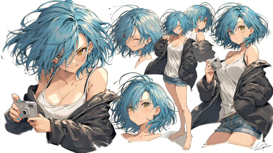 Blue Haired Anime Character Sheet — GPT Image 2 image prompt example
