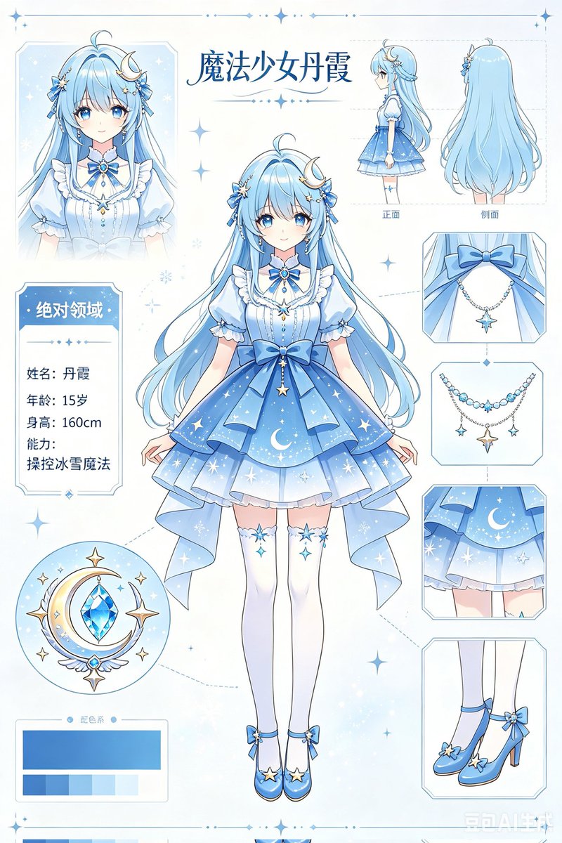 Blue Magical Girl Reference Sheet — GPT Image 2 image prompt example