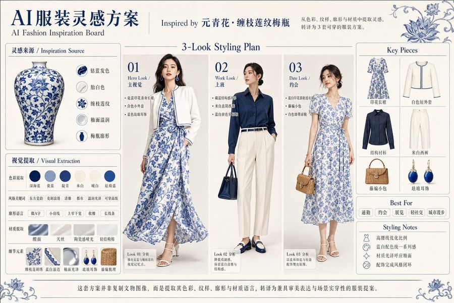 Blue Porcelain Fashion Board — GPT Image 2 image prompt example