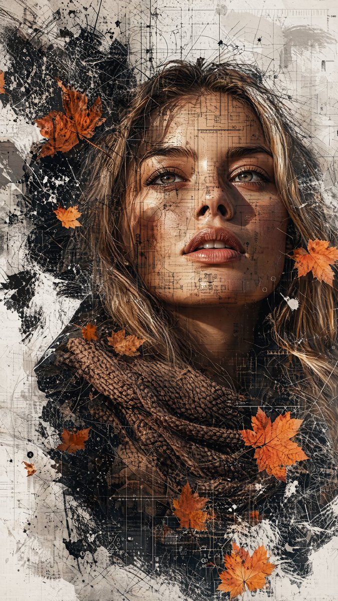 Blueprint Splatter Fashion Portrait — GPT Image 2 image prompt example