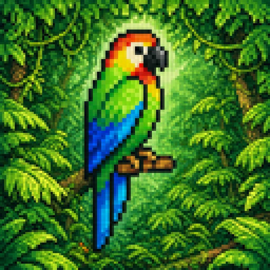 Blurry Retro Pixel Parrot Jungle — GPT Image 2 image prompt example