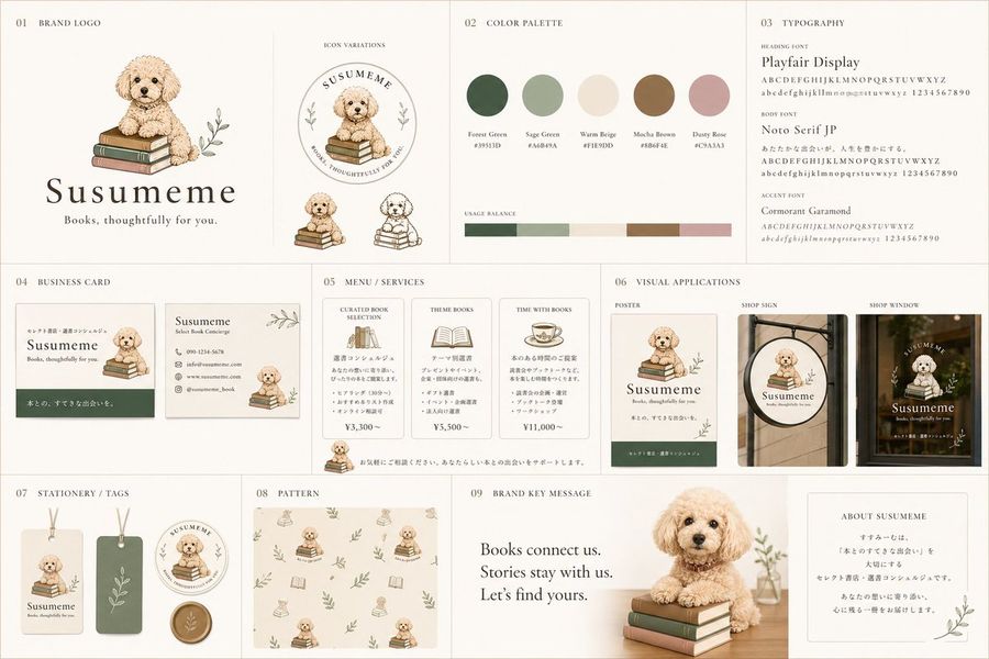 Bookstore Brand Board With Poodle Mascot — GPT Image 2 image prompt example