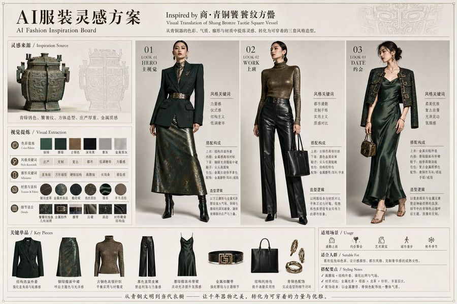 Bronze Vessel Fashion Board — GPT Image 2 image prompt example