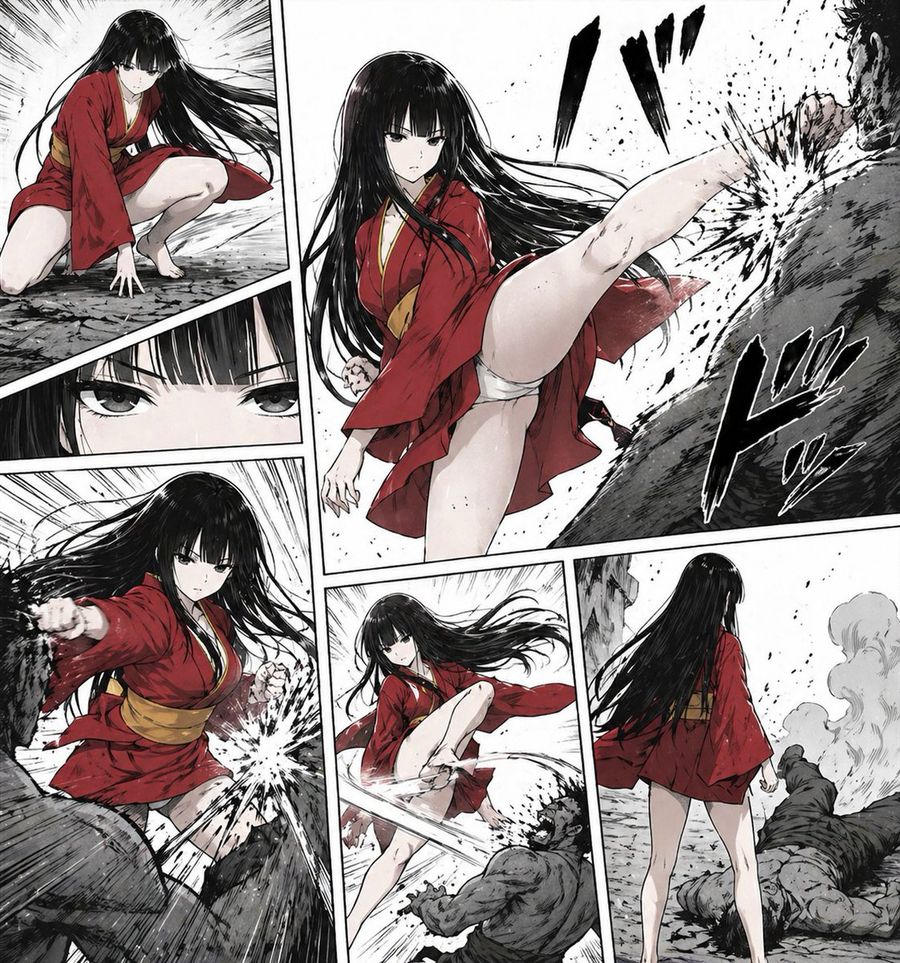 Brutal Red Kimono Manga Fight Page — GPT Image 2 image prompt example