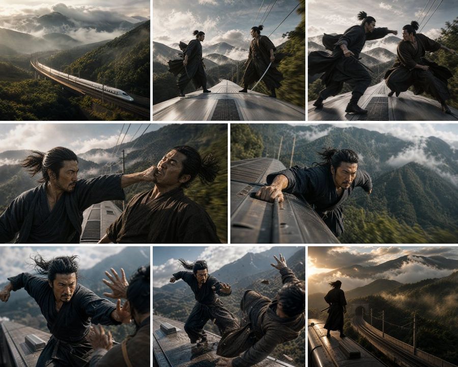 Bullet Train Fight Storyboard — GPT Image 2 image prompt example