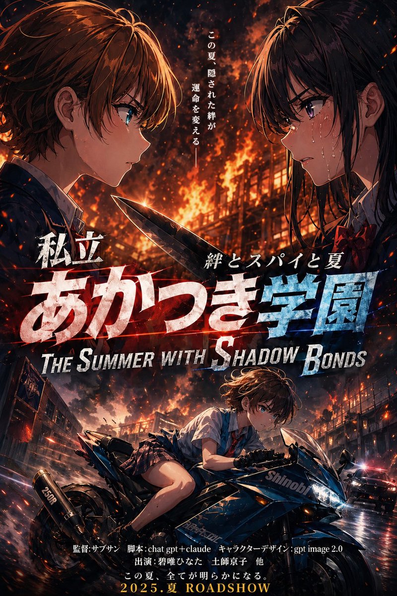 Burning Anime School Thriller Poster — GPT Image 2 image prompt example