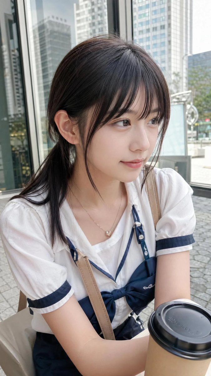 Casual Cafe Portrait In Sailor Blouse — GPT Image 2 image prompt example