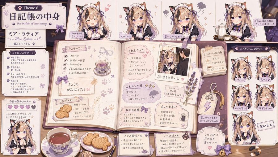 Cat Maid Diary Reference Sheet — GPT Image 2 image prompt example