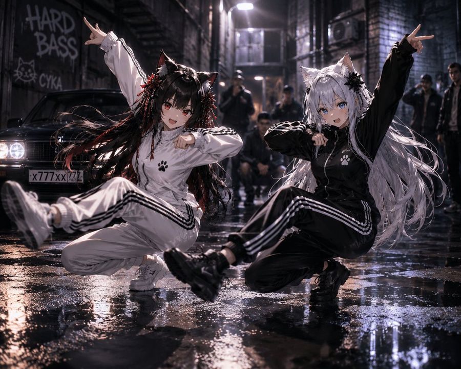 Catgirl Hardbass Alley Dancers — GPT Image 2 image prompt example