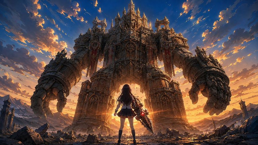 Cathedral Golem Battle — GPT Image 2 image prompt example