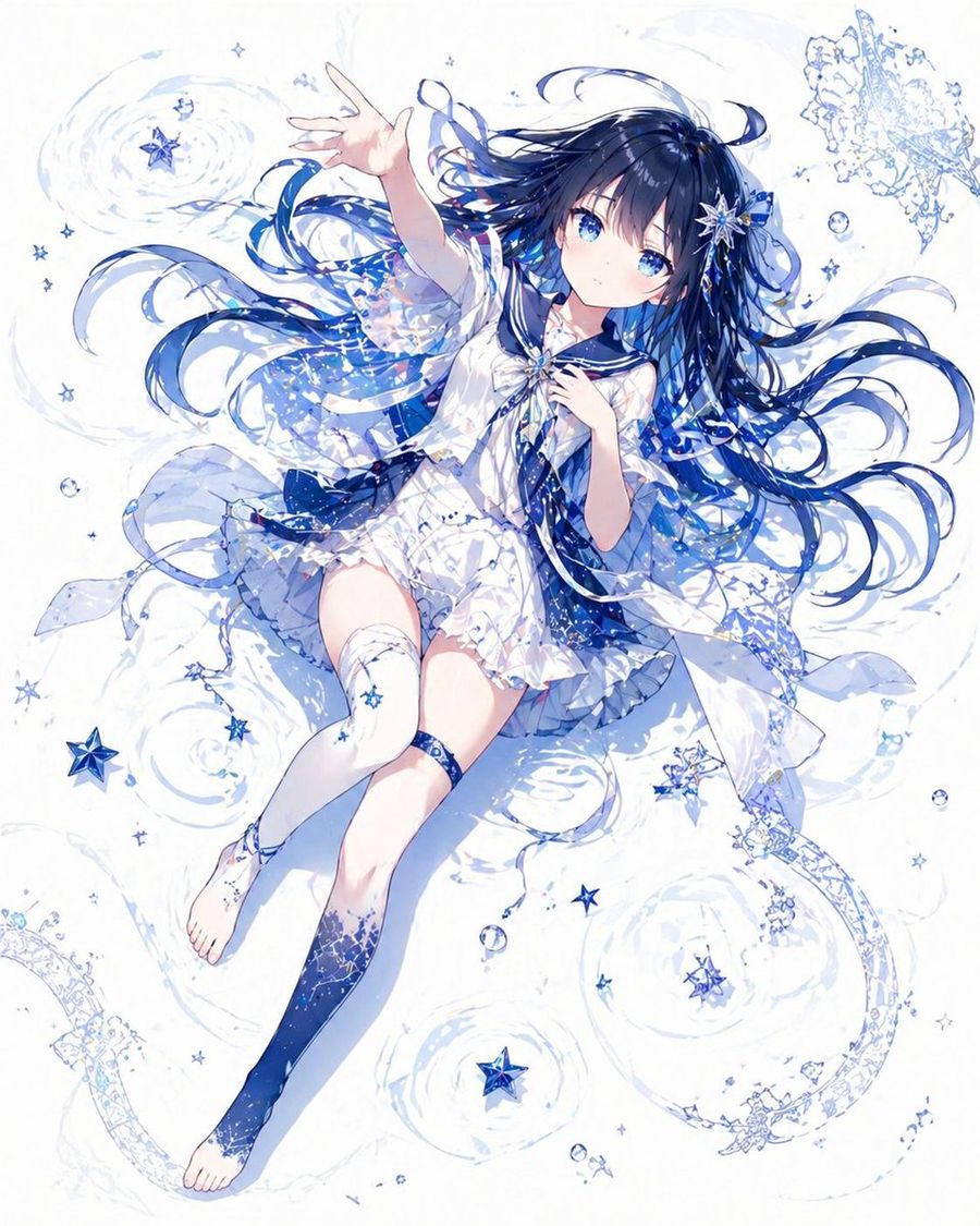 Celestial Blue Anime Girl Floating — GPT Image 2 image prompt example