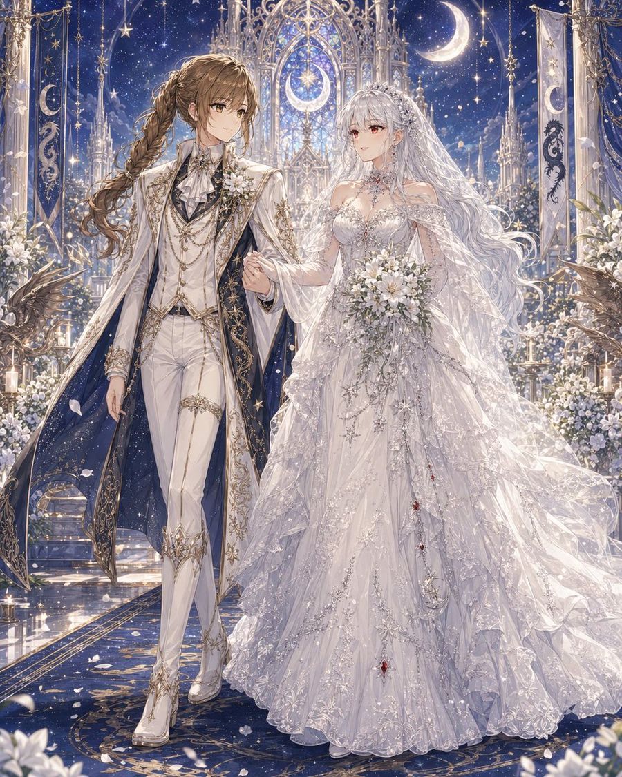 Celestial Yuri Wedding In Moonlit Cathedral — GPT Image 2 image prompt example