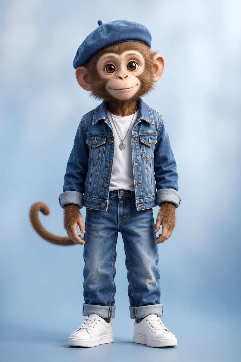 Censored Monkey Kid In Denim — GPT Image 2 image prompt example
