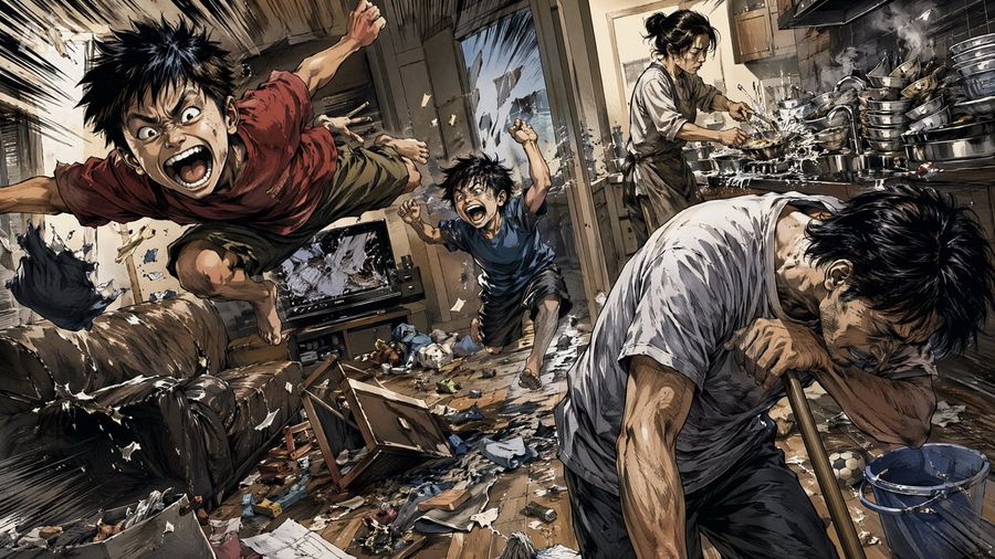 Chaotic Holiday At Home Manga Scene — GPT Image 2 image prompt example