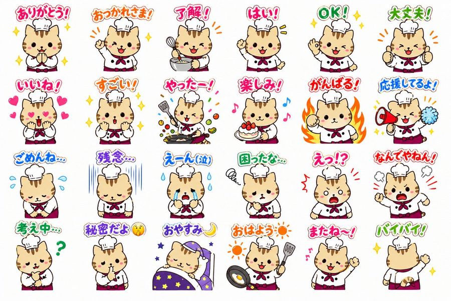 Chef Cat Line Sticker Sheet — GPT Image 2 image prompt example
