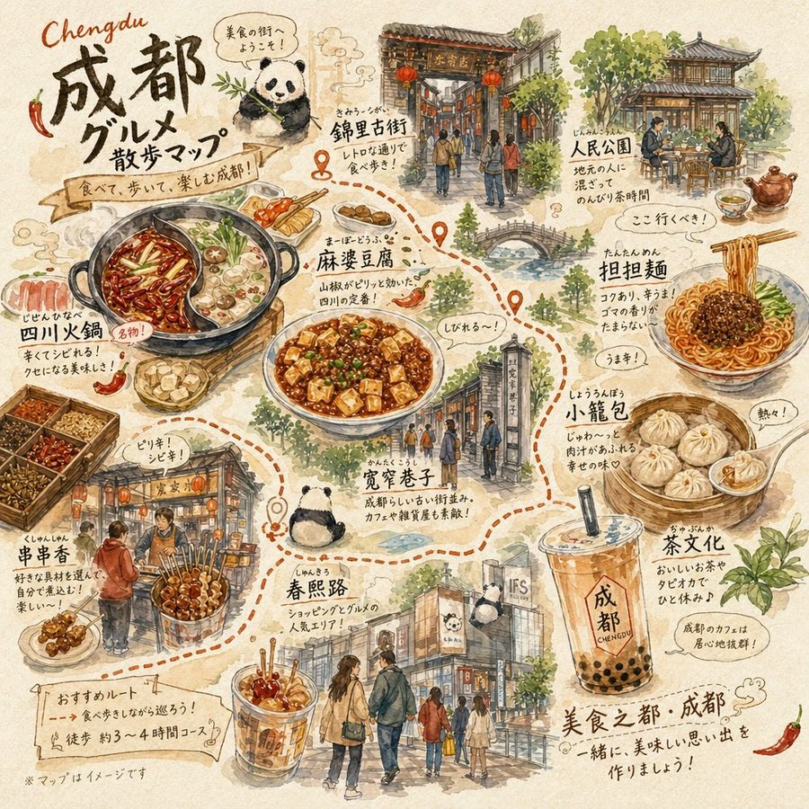 Chengdu Gourmet Walking Map — GPT Image 2 image prompt example