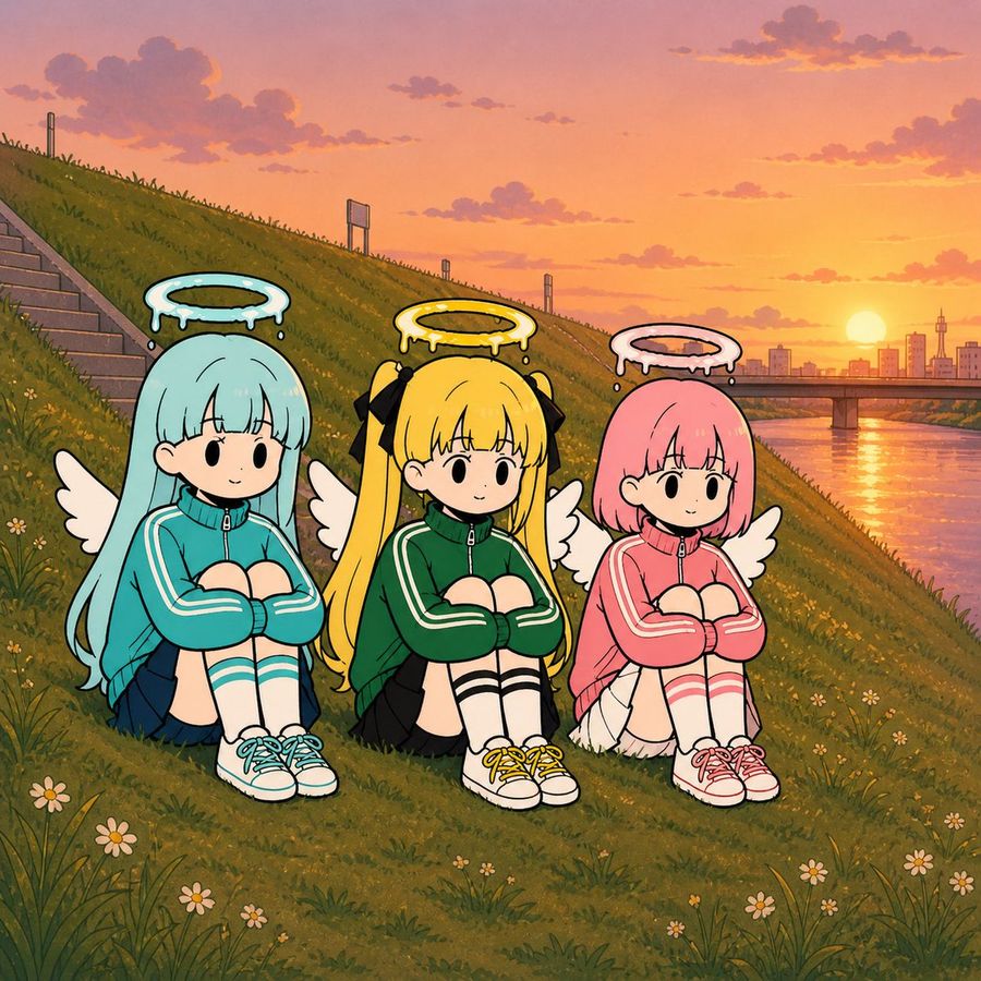Chibi Angel Girls Sunset — GPT Image 2 image prompt example