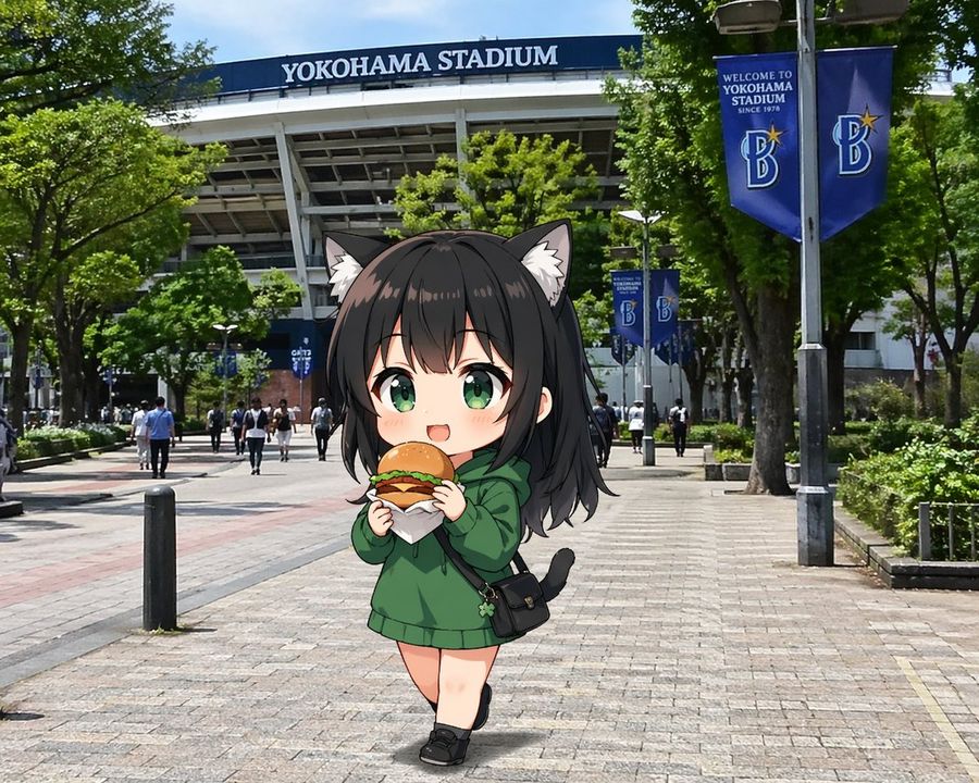 Chibi Catgirl At Yokohama Stadium — GPT Image 2 image prompt example