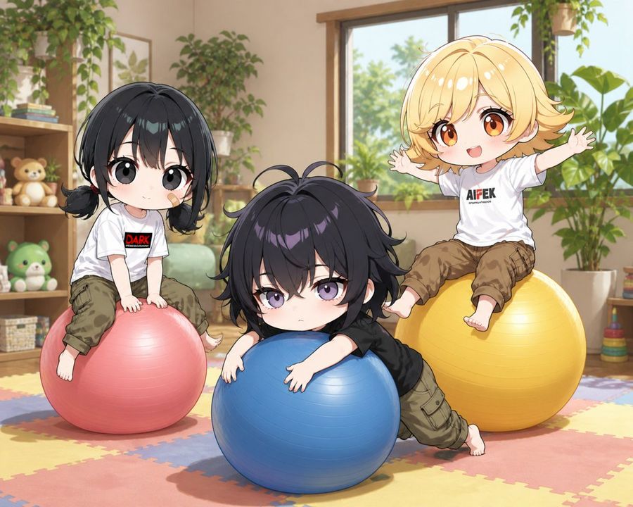 Chibi Kids Exercise Balls — GPT Image 2 image prompt example