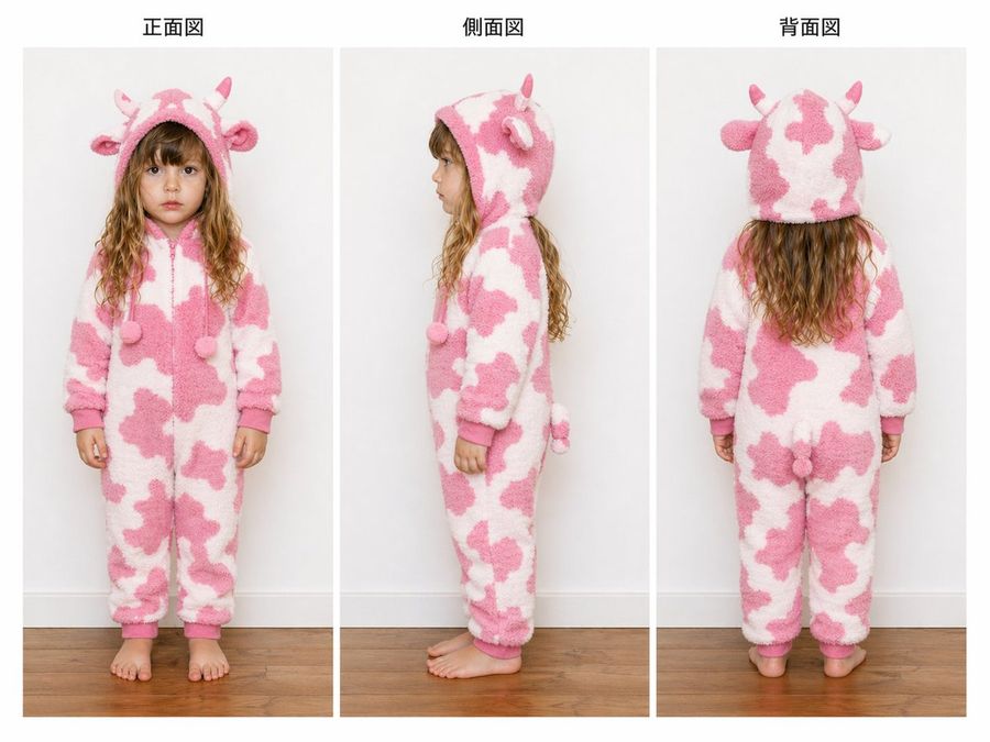 Child Cow Onesie Three View Sheet — GPT Image 2 image prompt example