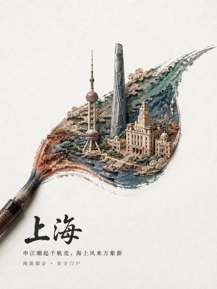 Chinese Brushstroke Shanghai Poster — GPT Image 2 image prompt example