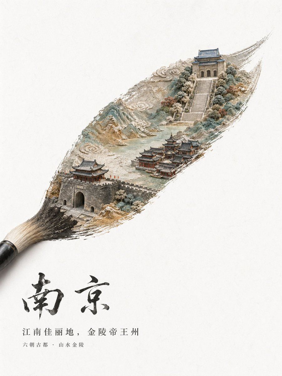 Chinese City Brushstroke Poster — GPT Image 2 image prompt example
