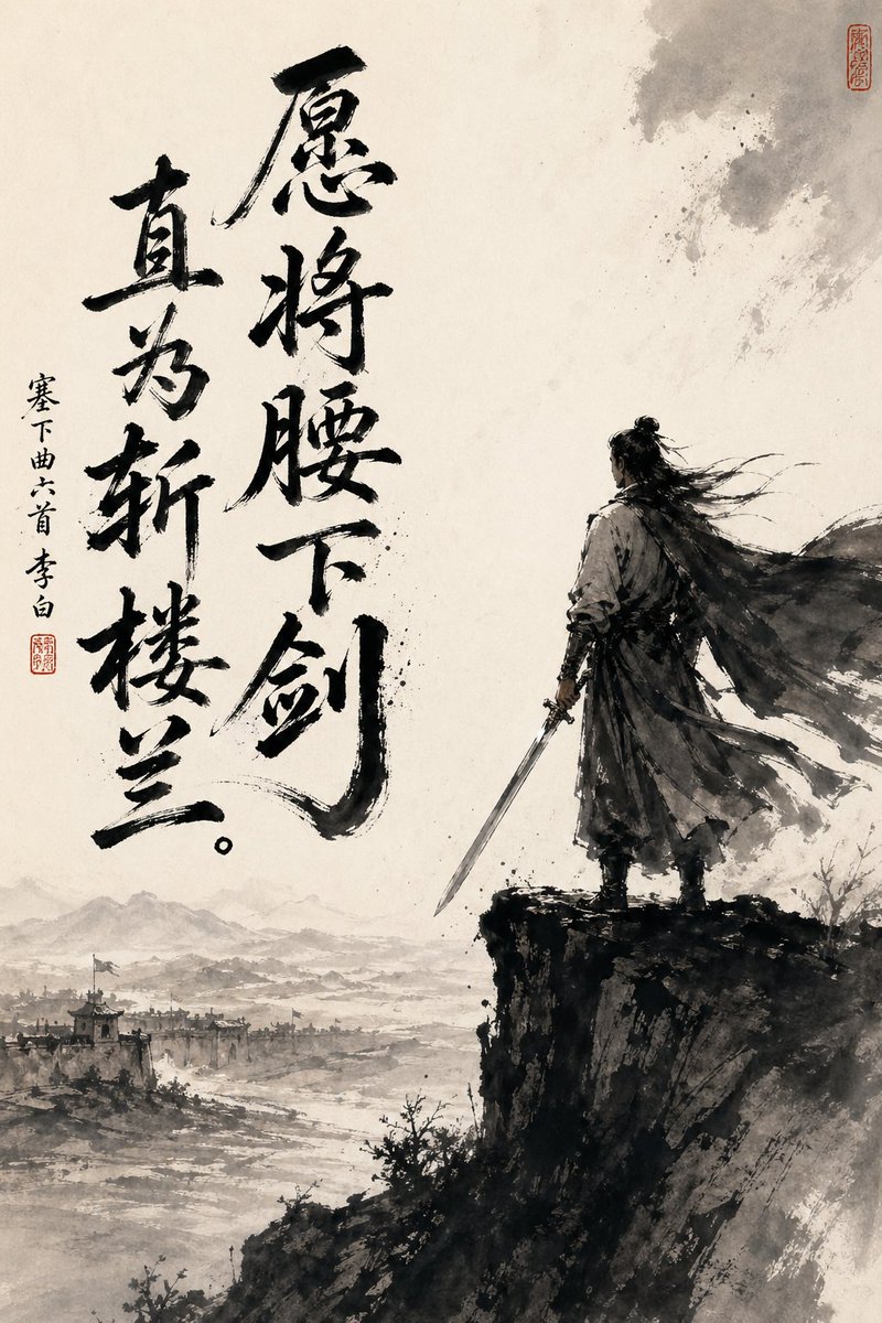 Chinese Ink Swordsman And Calligraphy — GPT Image 2 image prompt example
