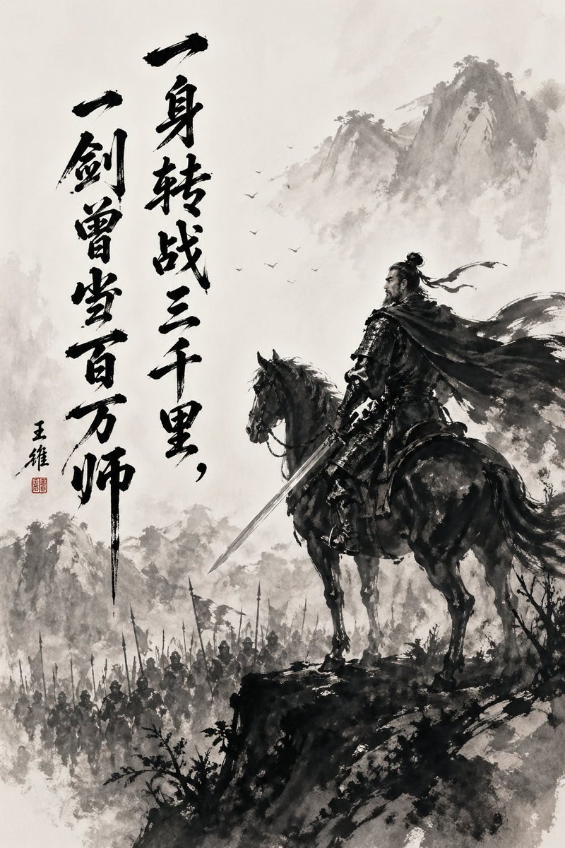 Chinese Ink Warrior On Horseback — GPT Image 2 image prompt example