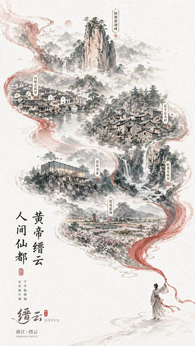 Chinese Ink Wash Jinyun Travel Poster — GPT Image 2 image prompt example